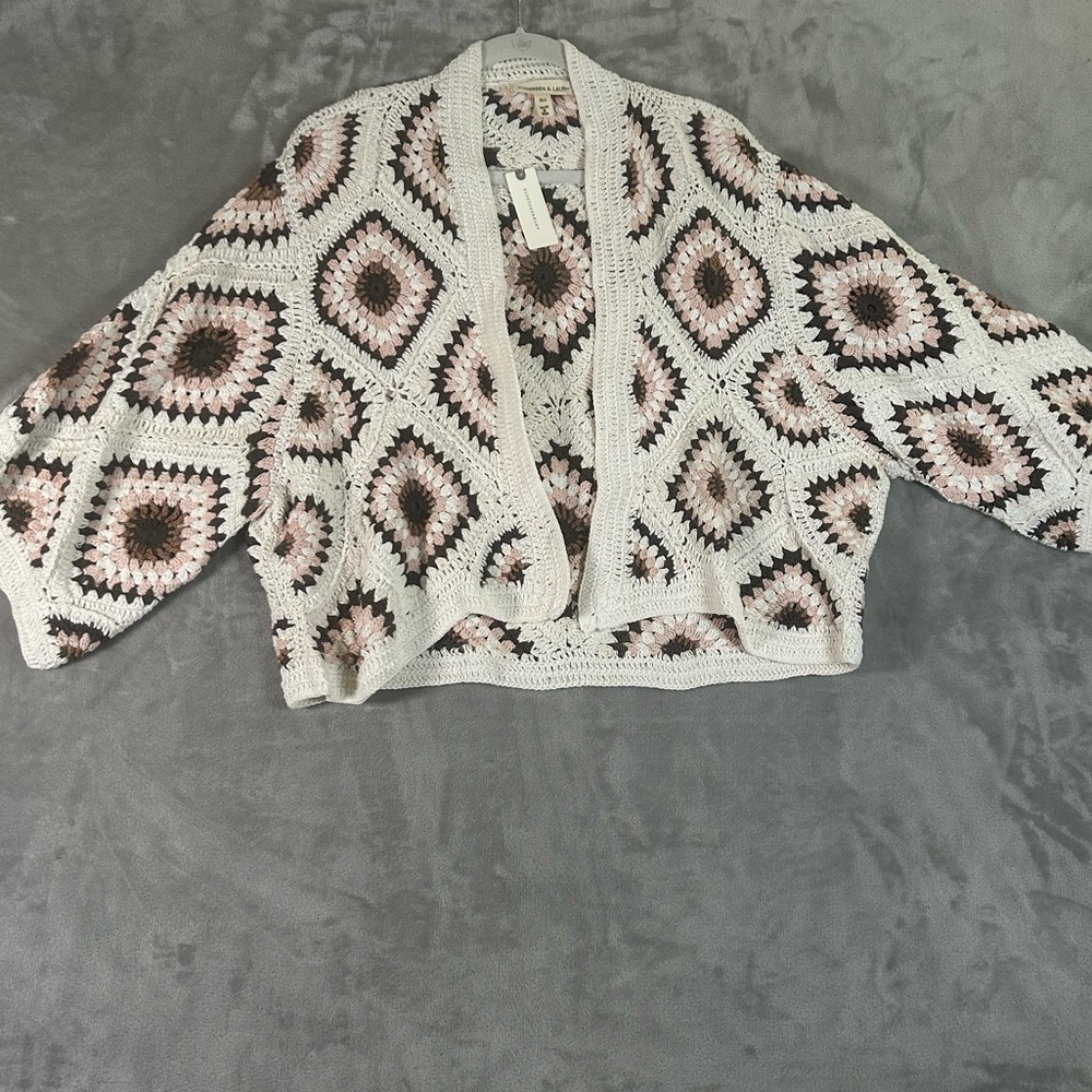 NWT Anthropologie amber crochet cardigan oversized - Picture 3 of 14